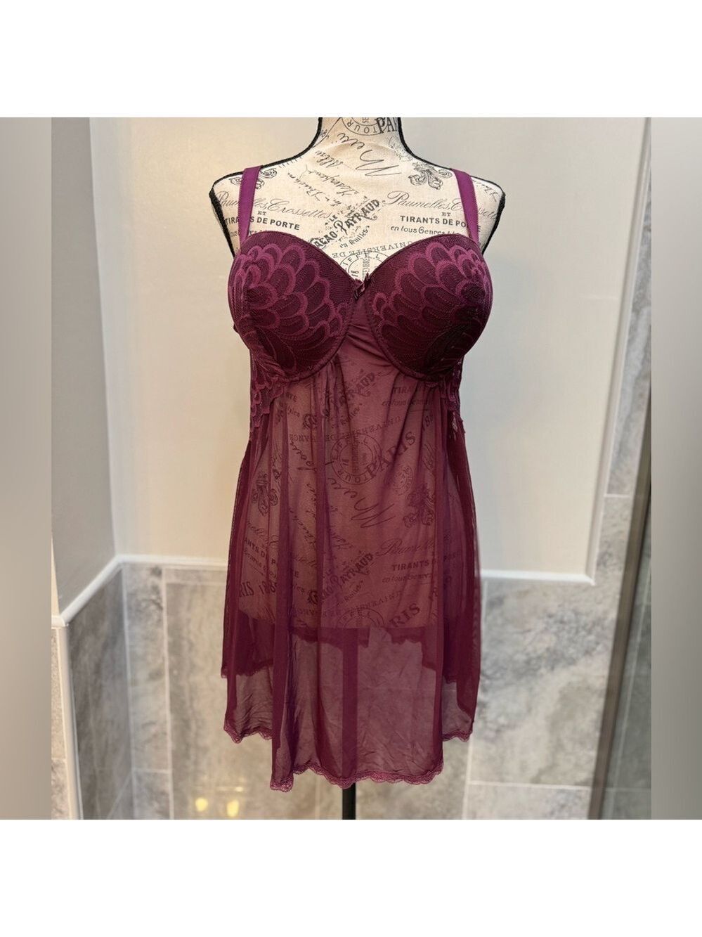Carrie Amber Women's Babydoll Lingerie Burgundy